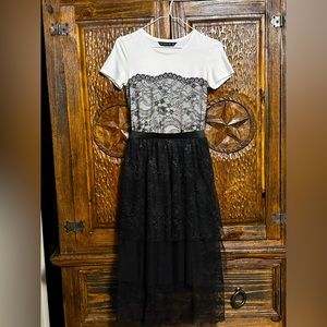ZARA BASIC white with lace overlay top and lace bottom dress size XS